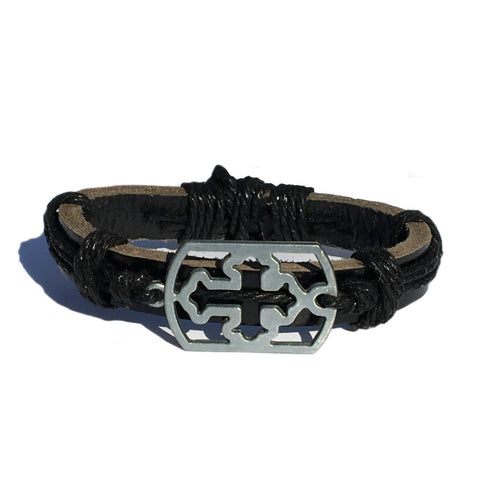 The Devon Cross, Hemp and Black Leather Bracelet - Love Chirp Gifts