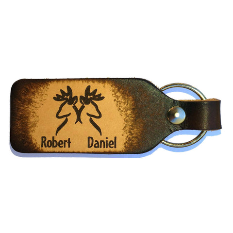 Two Bucks Leather Keychain with Free Customization - Love Chirp Gifts