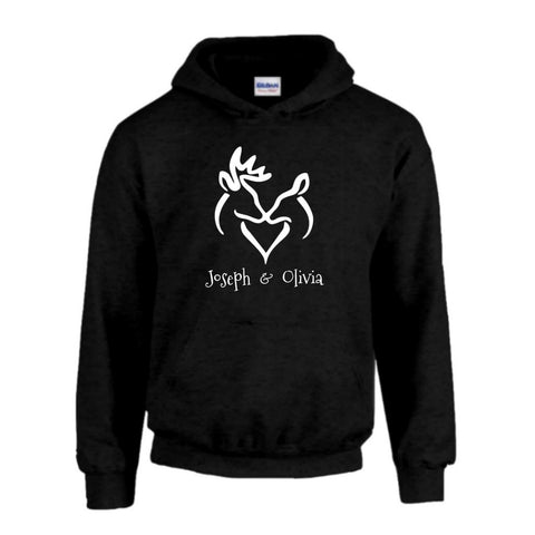 Classic Snuggling Buck and Doe Personalized with Your Names Hoodie - Love Chirp Gifts