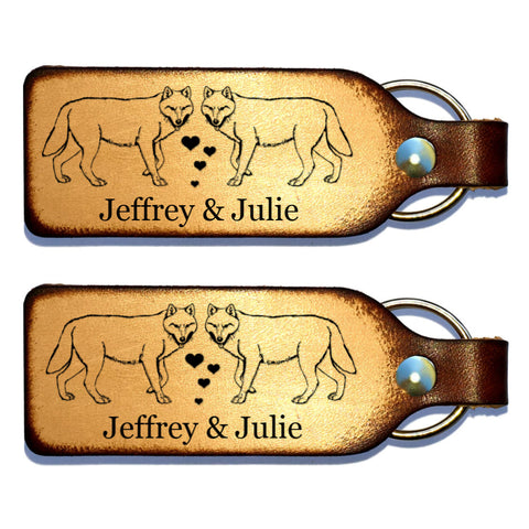 Wolf Couple Leather Keychain with Free Customization - Love Chirp Gifts