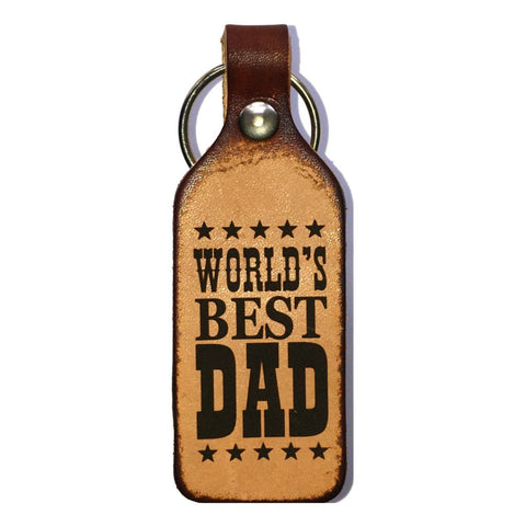 Worlds Best Dad Leather Engraved Keychain