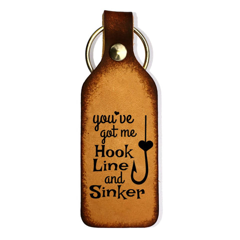 Hook Line and Sinker Engraved Leather Keychain - Love Chirp Gifts