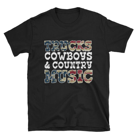 Trucks Cowboys and Country Music American Design T-Shirt - Love Chirp Gifts